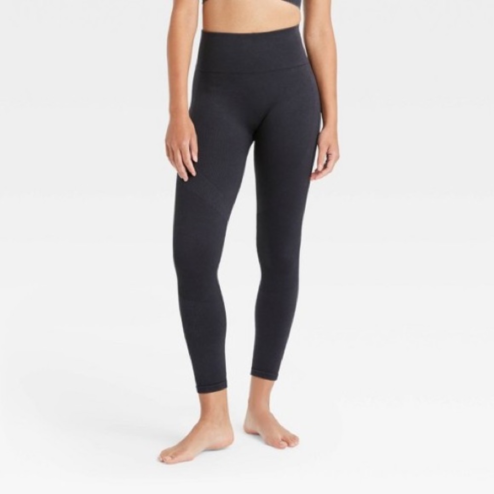 Joy Lab High-Rise Ribbed Seamless 7/8 Leggings Black XL